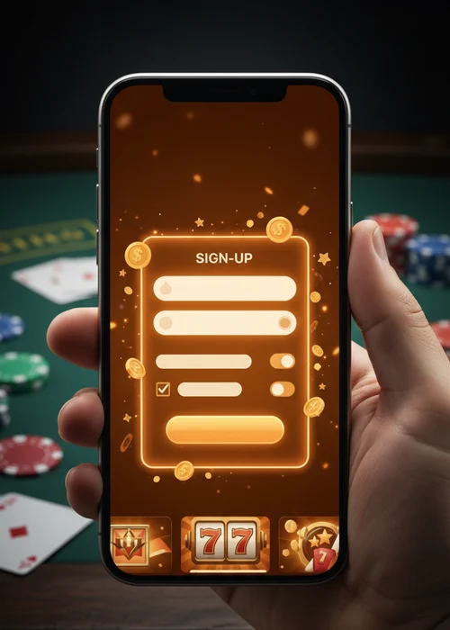 Formulario de registro de Volcan Casino en un dispositivo móvil mostrando los pasos sencillos para crear una nueva cuenta y empezar a jugar